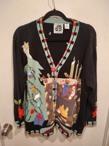 Maglione cardigan natalizio Storybook Knits calze sono appese con cura taglia 2X - Foto 1 di 9