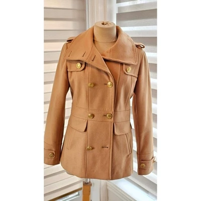 Abrigo Chaquetón Verde Envy Camel Doble Pecho Estilo Militar Mezcla Lana Talla M Foto 1 de 4