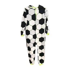 Boys Blue Fleece Sports Union Suit Sleeper Football / Soccer Pajamas 12/14 - Picture 1 of 4