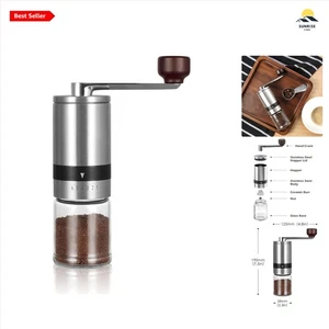 Manual Coffee Burr Grinder Ceramic Conical Portable 6 Levels Adjustable - Picture 1 of 10