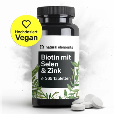 Biotin Zink Selen Komplex hochdosiert 365 Tabletten vegan - NATURAL ELEMENTS - Bild 1 von 4