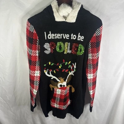 Suéter túnica de Navidad feo con capucha manga larga negro No Boundaries para mujer talla Foto 1 de 4