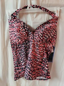 Suit Yourself Bust Builder Halter Tankini Top NWT, Size 14, Black/white/pink - Picture 1 of 5