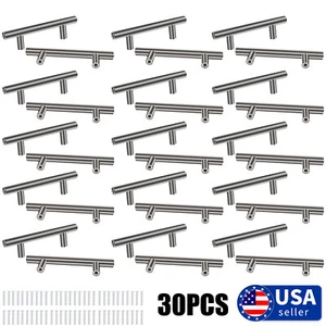 30Pack Kitchen Cabinet Pulls Drawer T Bar Handles Brushed Nickel Stainless Steel - Picture 1 of 13