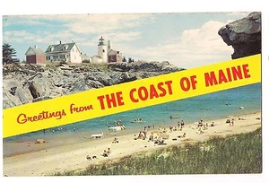 GREETINGS From THE COAST OF MAINE NAME BAND 2 Views Lighthouse ME Postcard - Picture 1 of 2