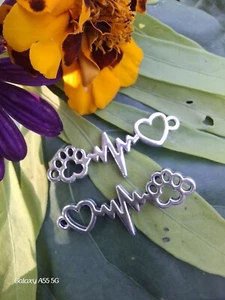 X 2 Metal Lifeline Connectors, Heart, Cat's Paw, New (A11) - Picture 1 of 4