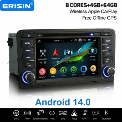 64GB Android 14 Autoradio Für Audi A3 S3 RNSE-PU 4G DAB+ Carplay 8-Kern DVD Navi - Bild 1 von 4