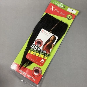 14" Medium #1 Jet Black Senegal Twist Pre-looped Crochet Hair 45 Strands` - Picture 1 of 6