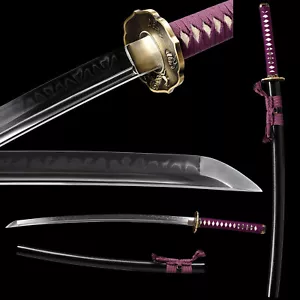 Sharp Clay Tempered T10 Steel Blade Japanese Sword Samurai Katana Brass Tsuba - Picture 1 of 13