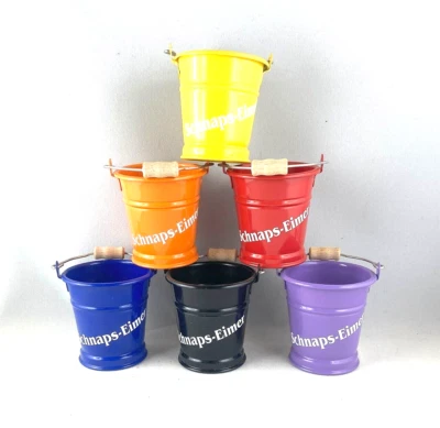 Deko Zinkeimer klein mit Henkel Holzgriff Aufschrift Schnaps-Eimer 6x6 cm - Bild 1 von 4