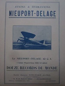 4/1926 PUB NIEUPORT ASTRA FLUGZEUG DELAGE TYP 42 C.I 12 WELTREKORDE AD - Bild 1 von 1