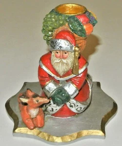 Pam Schifferl Santa Reindeer Candle Holder Basket Fruits Red Silver Vintage - Picture 1 of 4