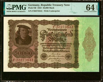 Germany 50,000 Mark 1922 Prefix Letter (F) Pick-80 CH UNC PMG 64 EPQ - Image 1 of 2