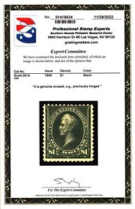 US Scott #261A $1 Oliver Hazard Perry Stamp. MOGH. P12 Ty II. PSE Cert. CV$2100