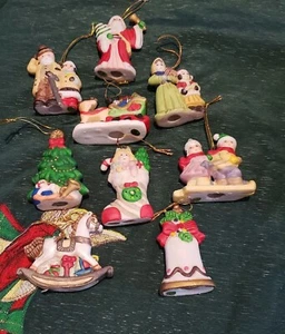 Vintage Hand painted Ceramic Christmas Tree Santa Rocking horse Ornaments lot 9 - Picture 1 of 8
