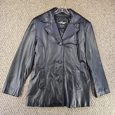 Кожаная женская куртка Wilsons Maxima на больших пуговицах спереди черная - Изображение 1 из 4