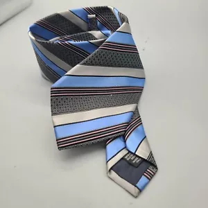 ERMENEGILDO ZEGNA MADE IN ITALY Blue Black Silver STRIPED TIE DESIGNER Silk New - Picture 1 of 8