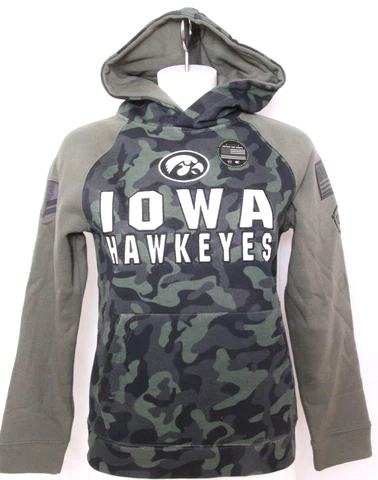 NEW Iowa Hawkeyes Camo Military OHT Pocket Flag Pullover Hoodie Youth M 12-14 Cover