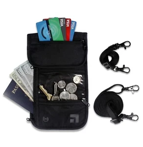 Travel Neck Pouch Passport Holder Card Wallet RFID Blocking Waterproof(2 Straps) - Picture 1 of 9