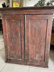 19th Century Grain Painted Cupboard, Dovetail Square Nails, Wide Boards - Picture 1 of 8