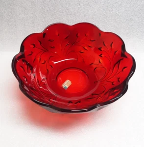 Vintage Fostoria ruby red glass serving bowl heavy thick glass 10" x 4" MCM - Picture 1 of 7