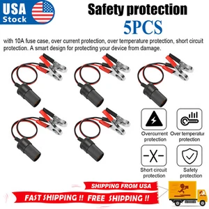 5PCS Car Battery Alligator Clamp Clip Cigarette Lighter Power Adapter Socket 12V - Picture 1 of 10