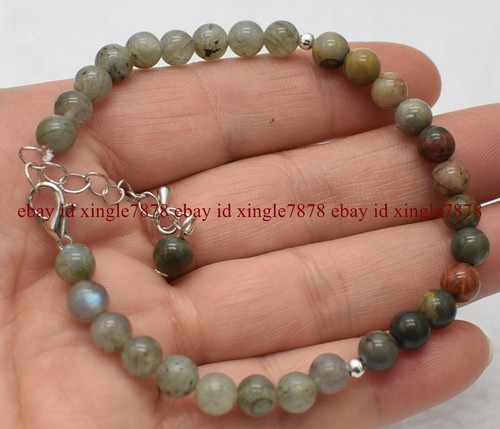 VALENTINO Bellissimo Bracciale 6mm Grigio Labradorite e Diaspro Picasso Gemme Tonde Perline 7 5"