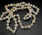 Vintage Pearl Necklace White flowers w/ small orange Pearl center Sead Beads 28"