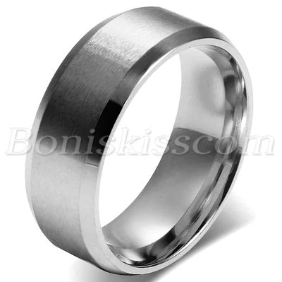 8mm Wide Simple Classic Mens Polish Stainless Steel Wedding  Ring Band Size 5-14 - Image 1 of 2