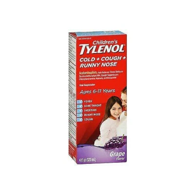 Tylenol Resfriado Infantil + Tosse + Nariz Correndo Suspensão Oral Sabor Uva 4 Oz - Imagem 1 de 2