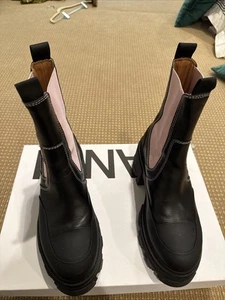 GANNI PINK LEATHER CHUNKY CHELSEA PLATFORM BOOTS Size 39 New With Box - Picture 1 of 5