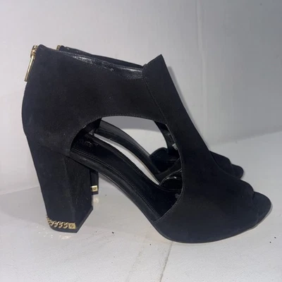 MICHAEL KORS Old Money Clásico Dorado Negro Gamuza Terciopelo Punta abierta Tacones 9.5M Foto 1 de 4