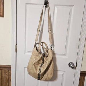 Lucky Brand Beige Leather Shoulder Bag Crossbody Purse Boho Handbag Cowboy - Picture 1 of 21