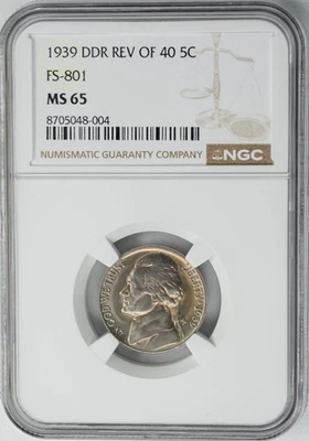 1939 Jefferson Nickel 5c DDR Rev Of 40 FS-801 MS65 NGC 950550-5 - Image 1 of 4