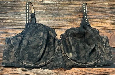 Sujetador Lencería Felina Talla 40DD Negro/Beige Encaje Malla Con Aros Decorado Correa Lazo Foto 1 de 4