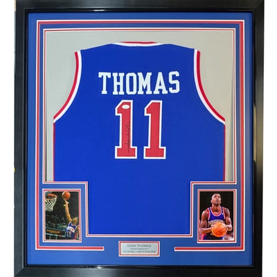 Camiseta deportiva azul de Detroit 33x42 Beckett BAS CERTIFICADO DE AUTENTICIDAD ISIAH THOMAS 33x42 autografiada/firmada enmarcada Foto 1 de 2