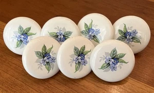 7 Round Porcelain Drawer Cabinet Pulls Knobs White With Blue Flowers Floral 2” - Picture 1 of 10