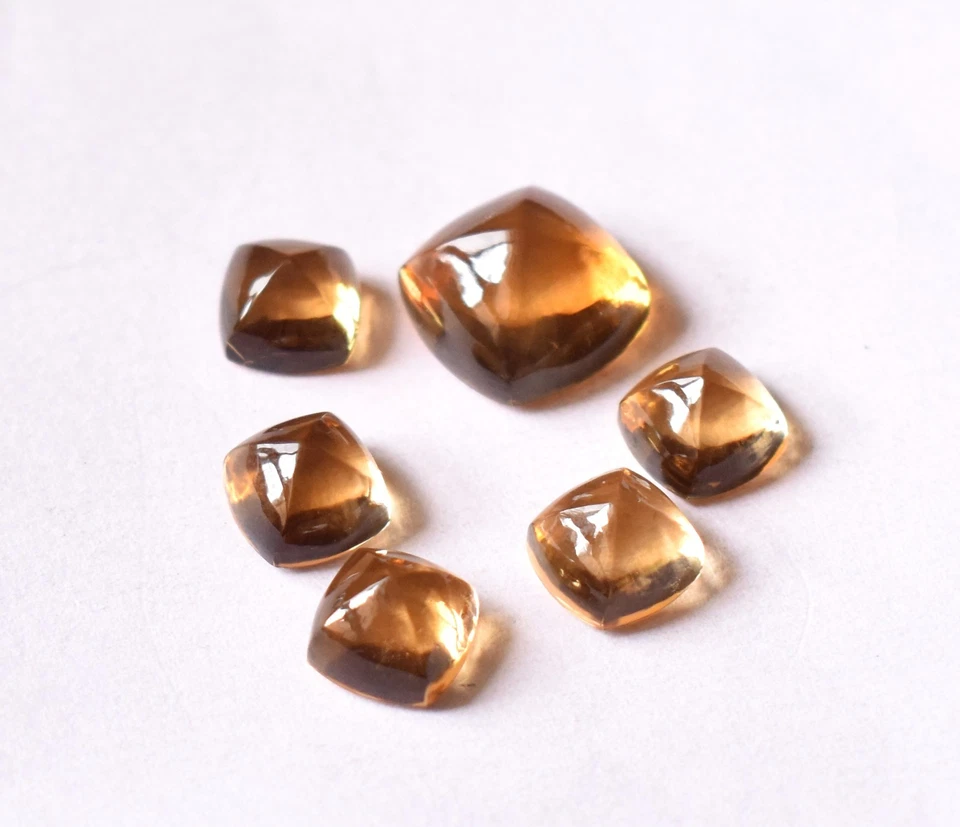 Natural Citrine Quartz Sugarloaf Cabochon 8 mm Flat Back Square For Turkish Ring - Image 1 of 4