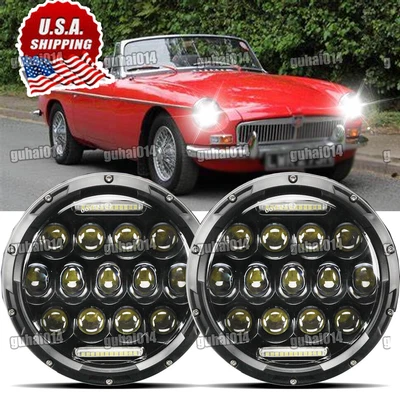 Pair 7" Round LED Halo Headlights Turn Signal For MG MGB 1969-1980 Midget 70-79 - Image 1 of 4