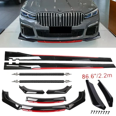 Glossy Black Look Red Front Lip Chin Bumper Side Skirt For BMW 740i 750i Ser Foto 1 de 4