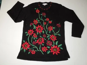 VTG ARRIVISTE CHRISTMAS POINTSETTA EMBRIODERED SWEATER, SZ LG SEE MEASUREMENTS - Picture 1 of 9
