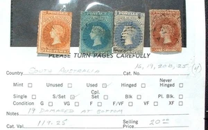 South Australia 1860-69 Set #16, 19, 20b 25 (4 stamp Lot) - Picture 1 of 6