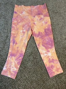 Athleta Womens Salutation Stash Pocket II Capri Orange Tie Dye Leggings Medium - Picture 1 of 9