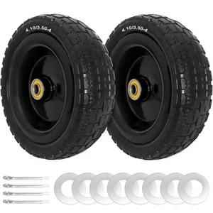 4.10/3.50-4 Tire and Wheel Flat Free, 10" Solid Rubber Tires with 5/8" Axle B... - Bild 1 von 7