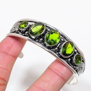Green Peridot Gemstone 925 Sterling Silver Jewelry Adjustable Cuff Bracelet - Picture 1 of 1