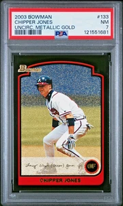 2003 BOWMAN METALLIC GOLD NEVER SEEN SSP #133 CHIPPER JONES SP PSA 7 NM POP 1 - Picture 1 of 2