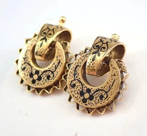 Hermosos aretes antiguos vintage de esmalte para mujer enchapados en oro amarillo de 14K - Imagen 1 de 6
