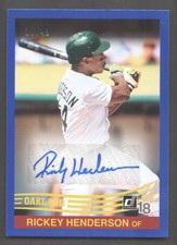 2018 Donruss Baseball 84 Retro Signature Blue #84SRH Rickey Henderson AUTO 17/49