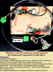 Arnés de cableado sin soldadura Washburn HB-35/actualizado a especificaciones de EE. UU./tapas de tono personalizadas - Imagen 1 de 7