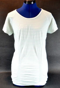 ATHLETA Breathe Short Sleeve Striped Tee Shirt (Green) -Women's L #983015 - Picture 1 of 10